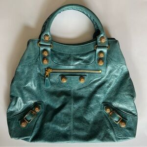 ‼️SOLD‼️ BALENCIAGA 🩵 ‘07 Aquamarine Blue Giant Gold Hardware Chevre Brief 🩵